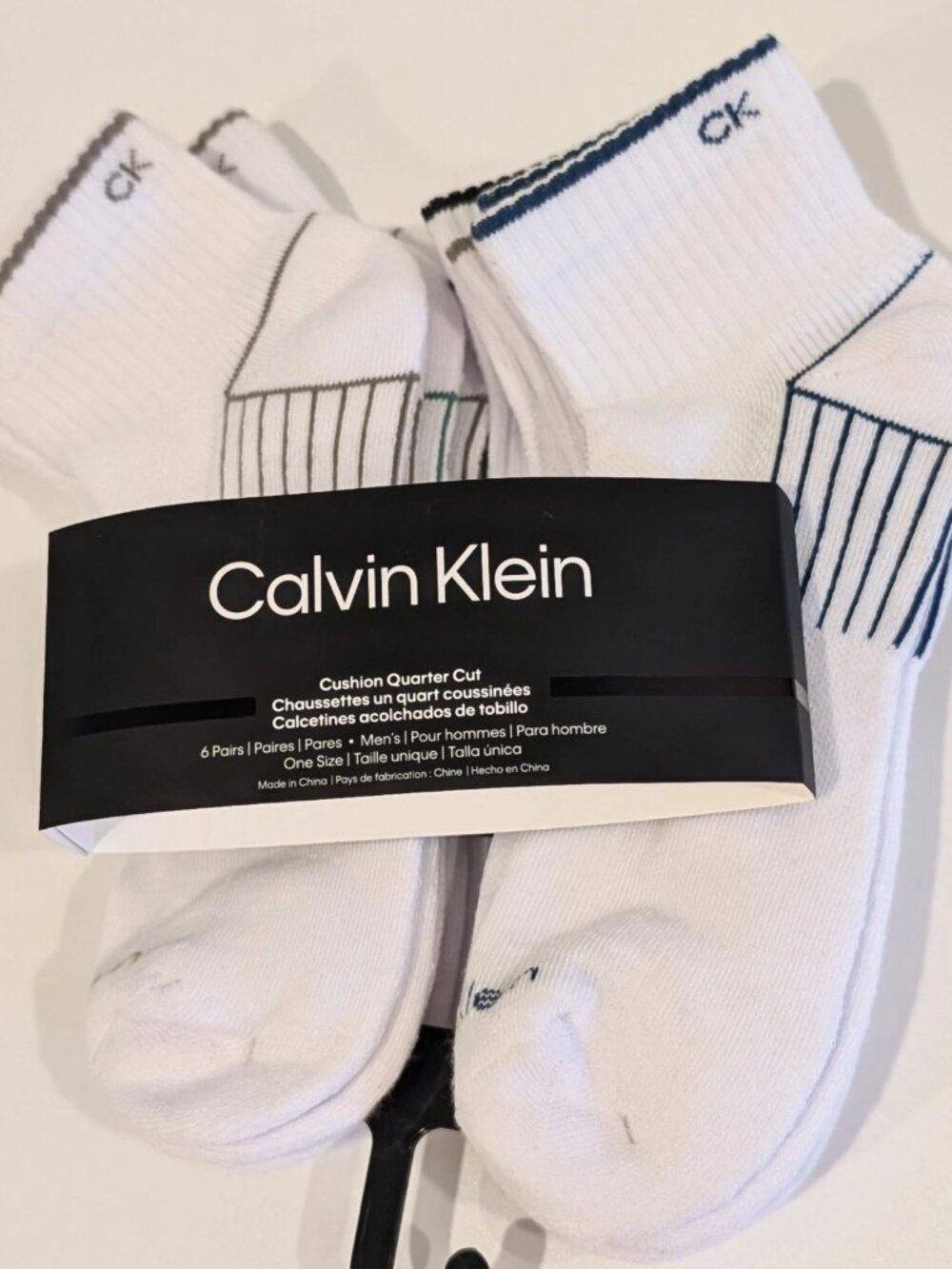 Calvin Klein Mens Cushion Quarter Cut Socks 6 Pack White CK Ankle Athletic NWT